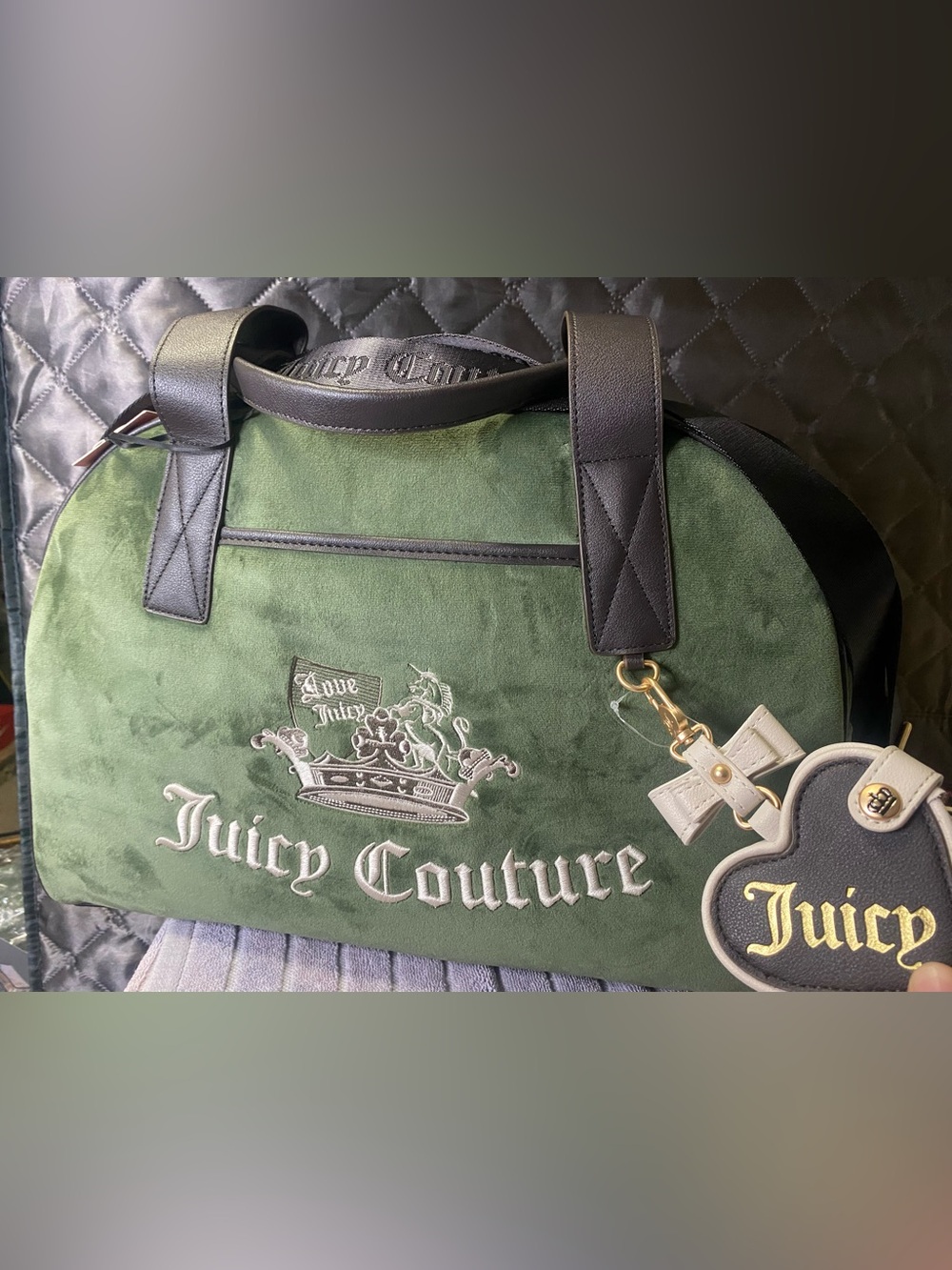 NWT Juicy Couture Olive Green Velour Duffle Bag Weekender